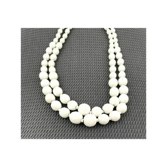 VTG Hobe White Glass Bead Necklace Layered Signed 16" 1960's Rare - Picture 7 of 15